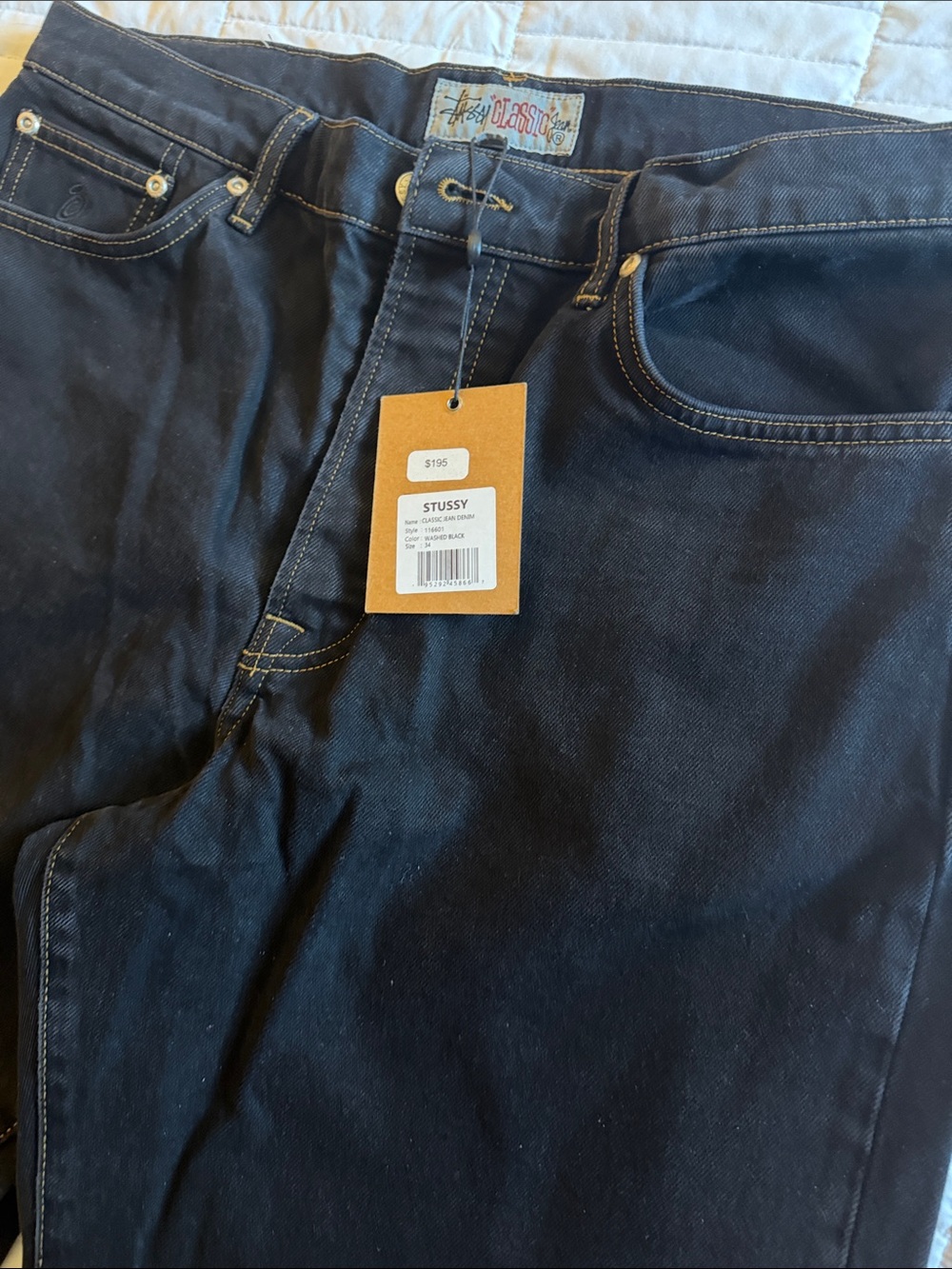 Stussy Men’s Black Relaxed Jeans with Contrast Stitching